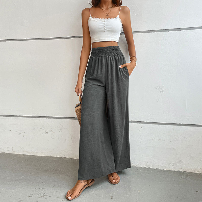 New casual solid color flared wide - leg pants - Bottoms
